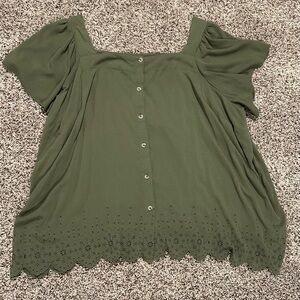 Torrid Olive Green Button-Front Blouse, Women's 6x/30